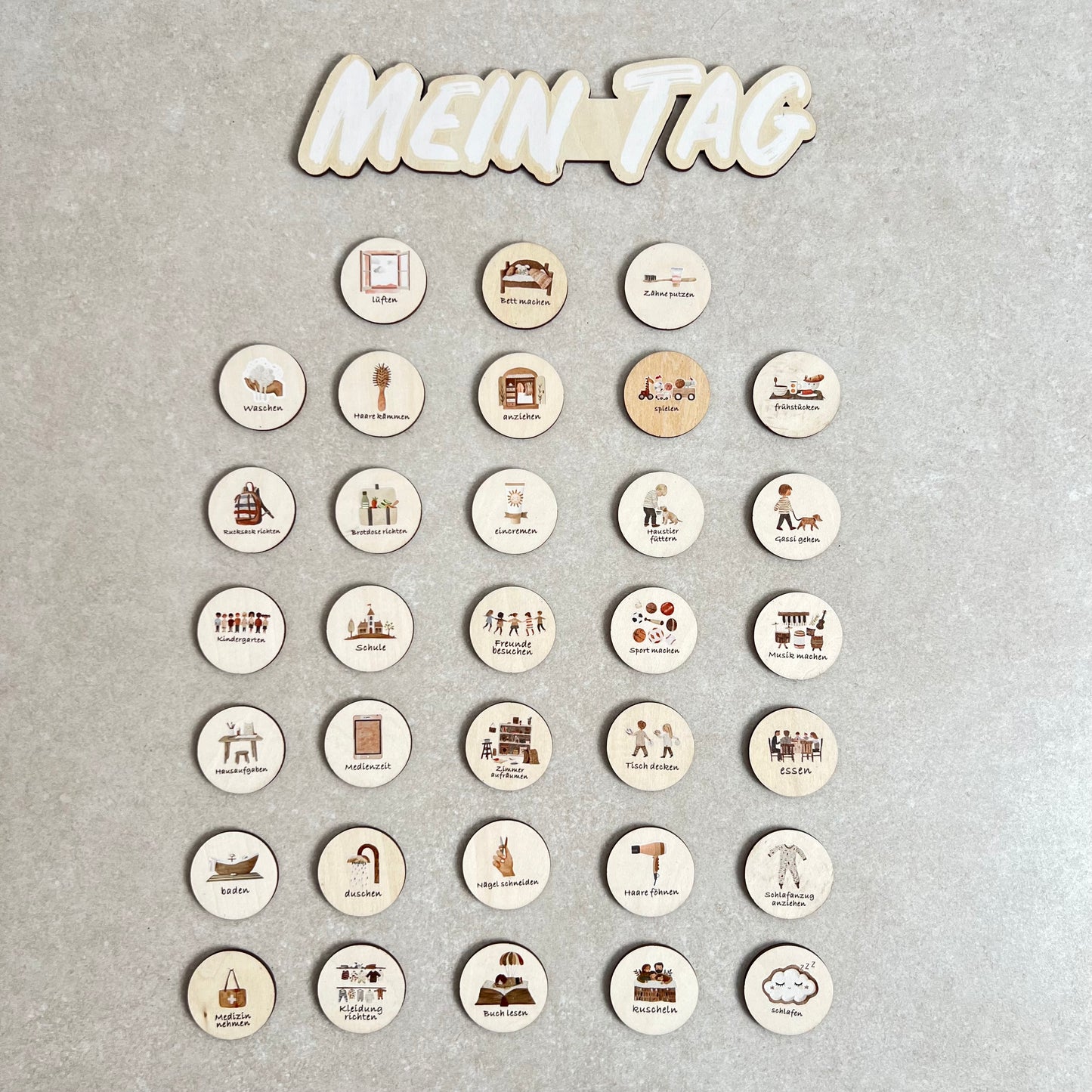 Tagesroutine Zuhause I Holzmagnete, Anleitung & Anwendungsbeispiele