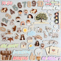Bunte Tafelboard-Sticker mit Zahlen, Tieren und Icons für Erinnerungen und persönliche Reflexion.