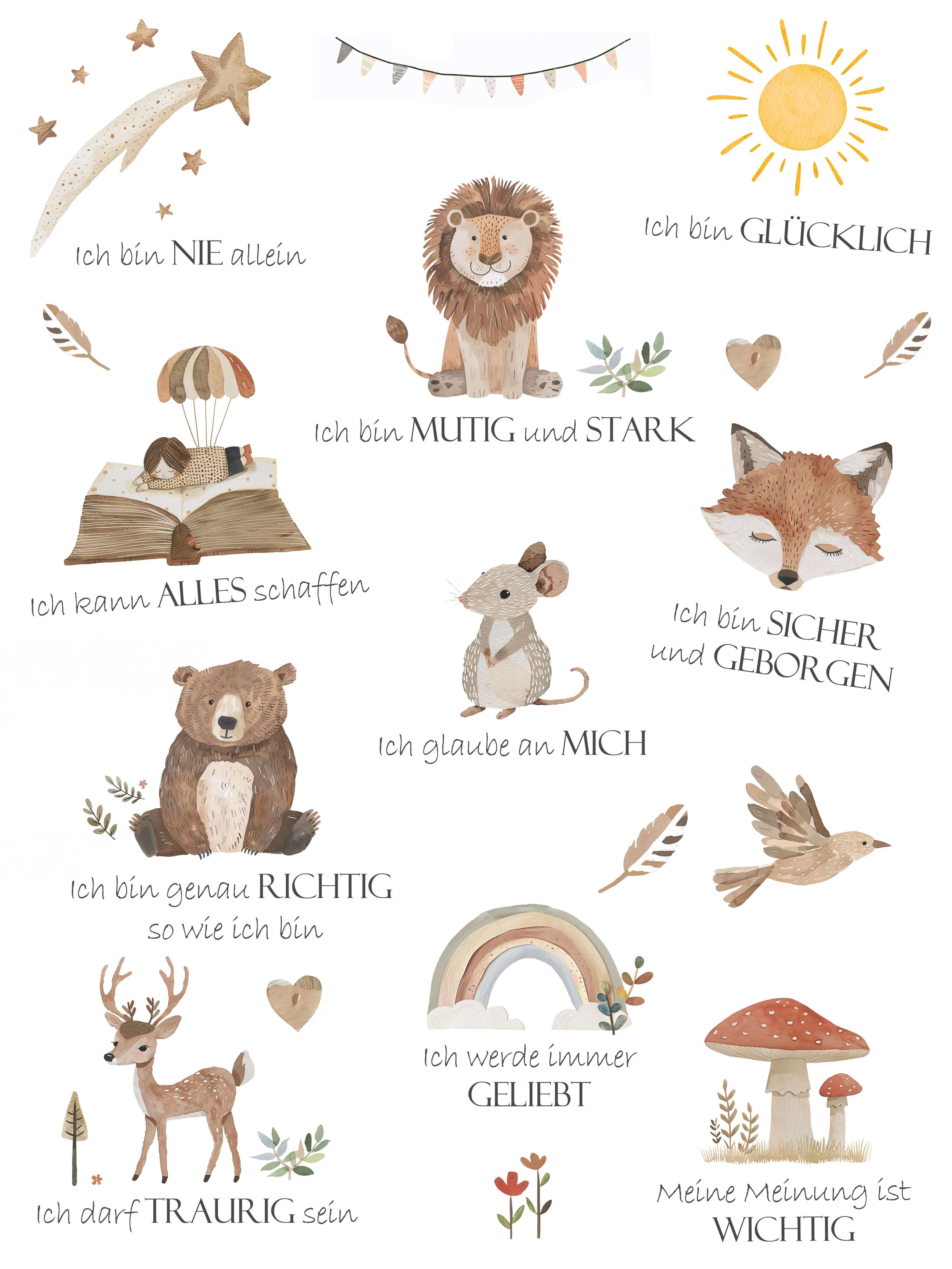 Digitales Poster mit positiven Affirmationen für Kinder, ideal zum Ausdrucken und Stärken des Selbstbewusstseins.
