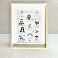 Poster with positive affirmations for children, framed in a light wood frame, designed for self-printing and motivation.