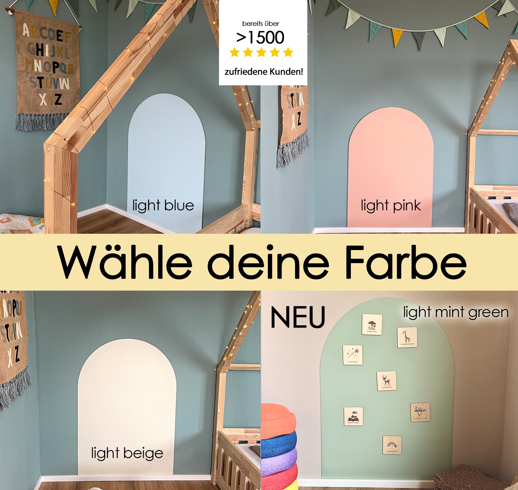 Magnetische Tafelfolie für Kinderzimmer und Playrooms – Selbstklebend, Beschreibbar und Ablösbar – 95x70cm Wandaufkleber  I 4 Farben